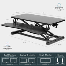 Load image into Gallery viewer, New Upgraded 80cm Desk Converter | Adjustable Height Sit-Stand Riser | Dual Monitor Laptop Workstation With Wide Keyboard Tray | Home | Office
