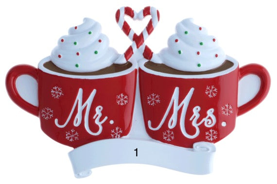 Hot Cocoa Couple Ornament Christmas | Holidays | Poly Resin | Personalized | Candy Cane