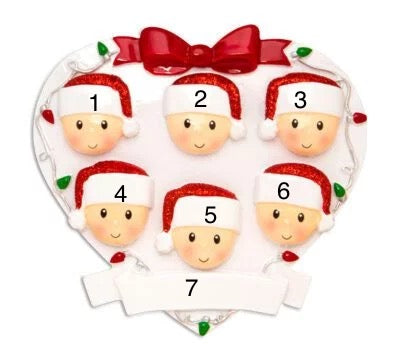 Loving Family of 6 Heart Ornament | Poly Resin | Personalize | Christmas | Holiday