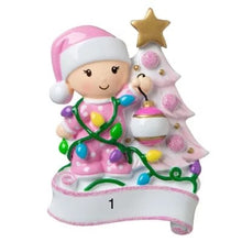 Load image into Gallery viewer, Super Cute Baby Child Decorating a Tree Ornament | Poly Resin | Personalize | Christmas | Holiday | First Christmas
