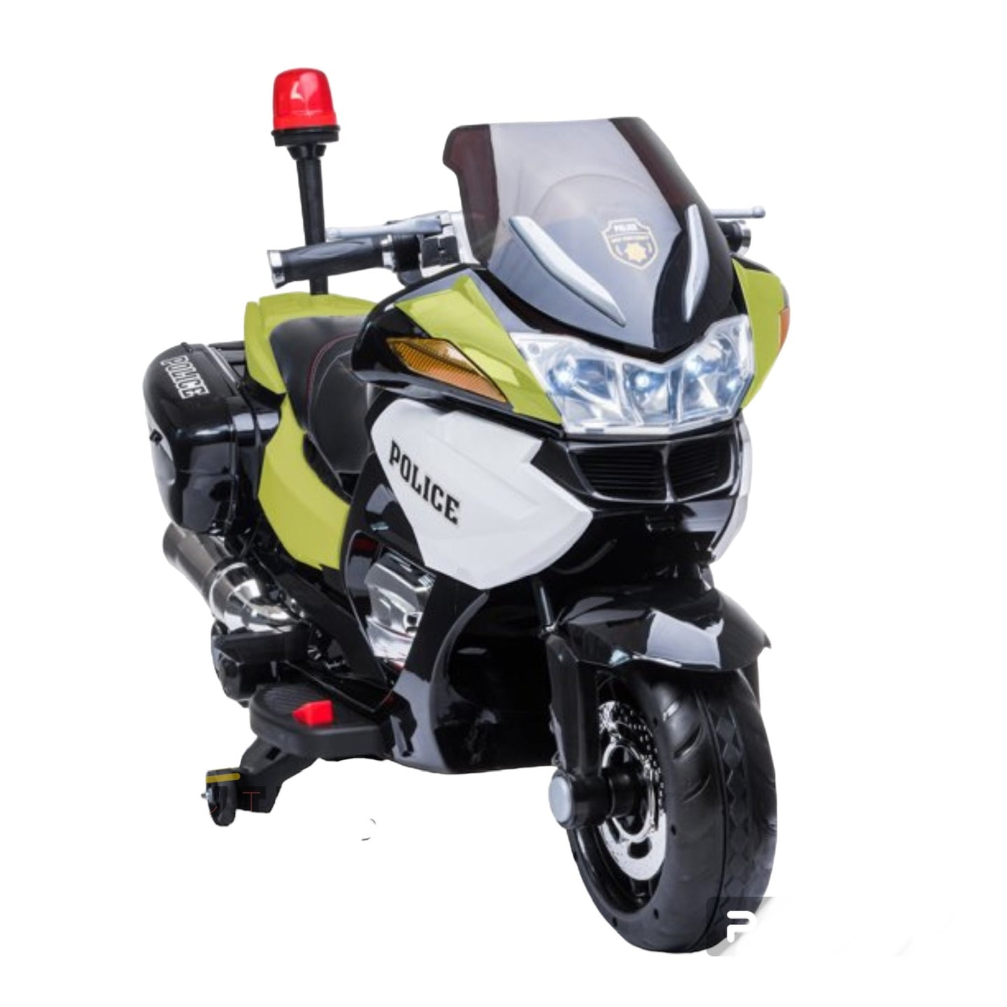 Super Cool 2024 Upgraded 24V Police Ride-On Motorcycle w/ Removable Stabilizing Wheels | Leather Seat | Rubber Tires