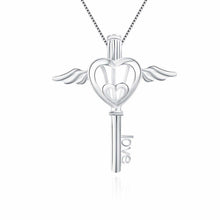 Load image into Gallery viewer, Angel Heart Key Sterling Silver Cage Necklace Set
