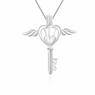 Angel Heart Key Sterling Silver Cage Necklace Set