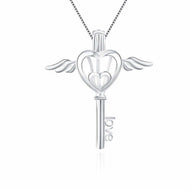 Angel Heart Key Sterling Silver Cage Pendant