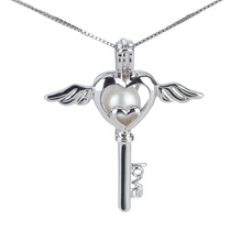 Load image into Gallery viewer, Angel Heart Key Sterling Silver Cage Necklace Set

