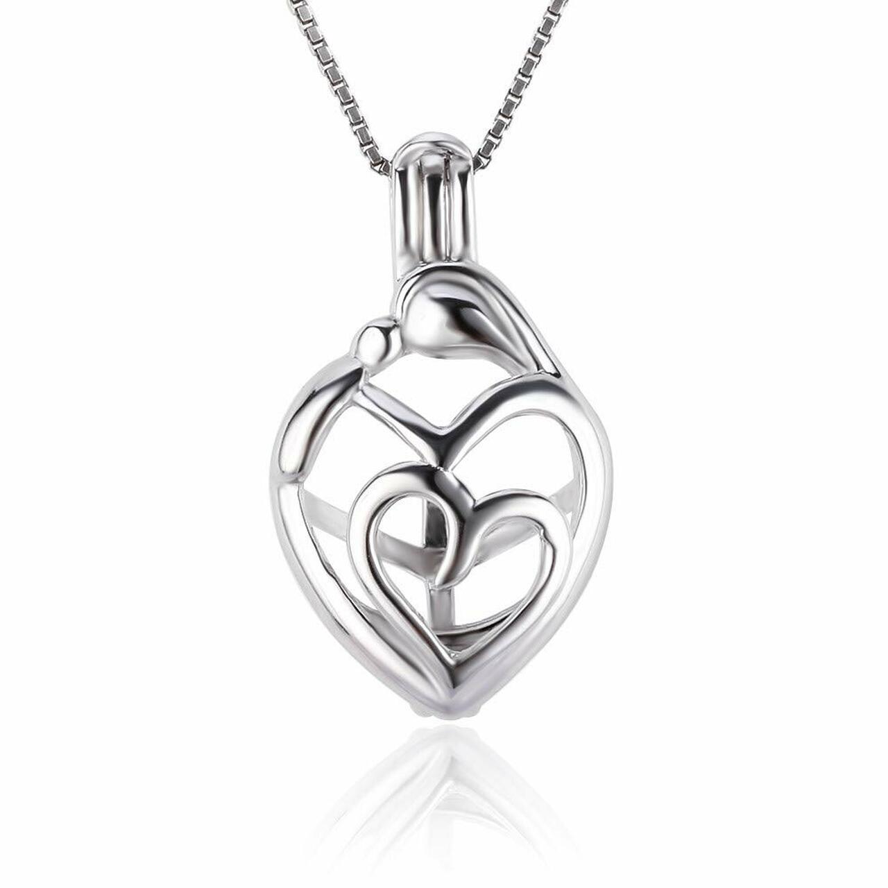 Mother and Child Sterling Silver Cage Pendant