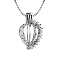 Sparkling Heart Sterling Silver Cage Necklace Set