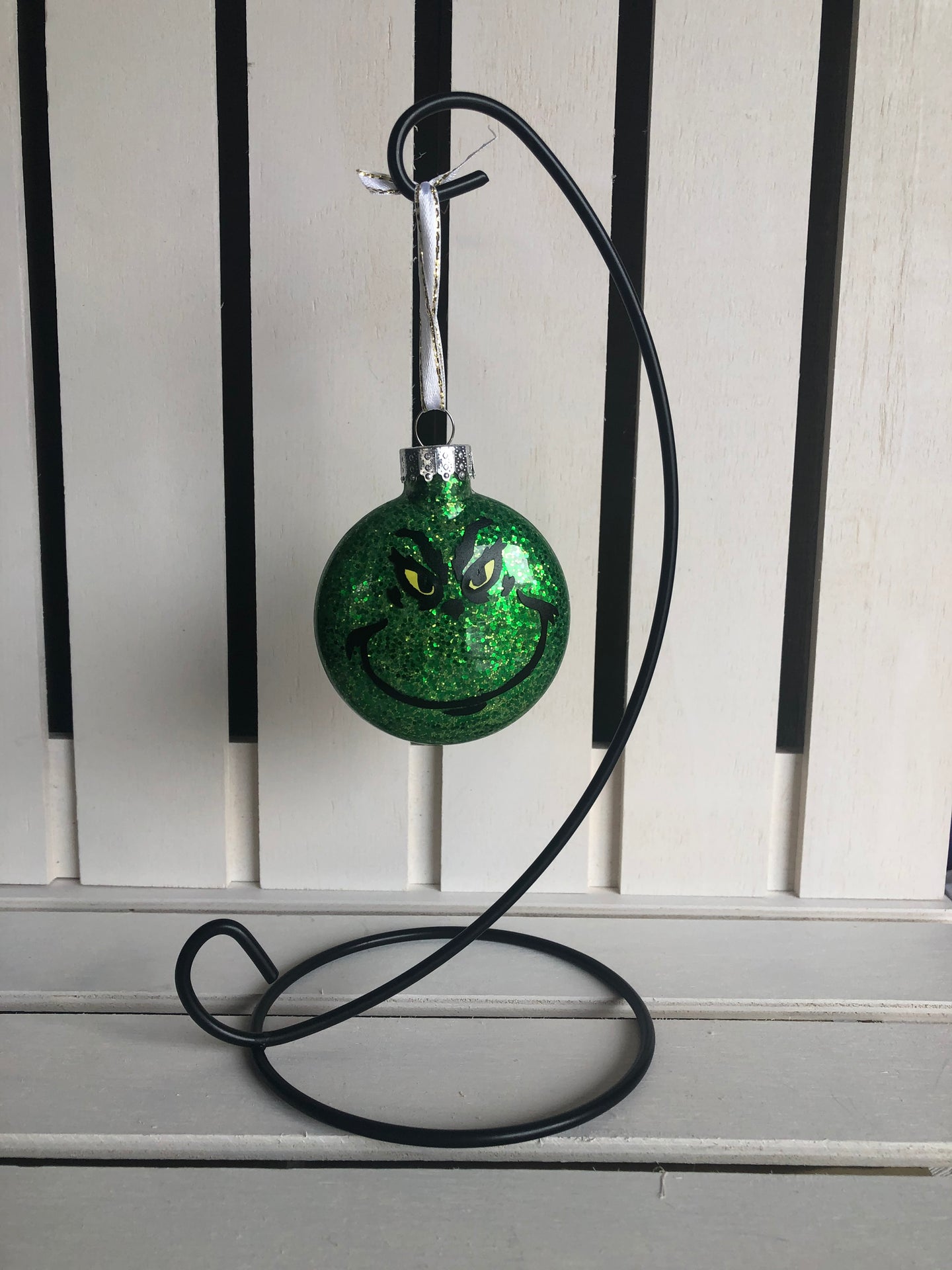 Mr. Grinch Glass Glitter Disc Ornament
