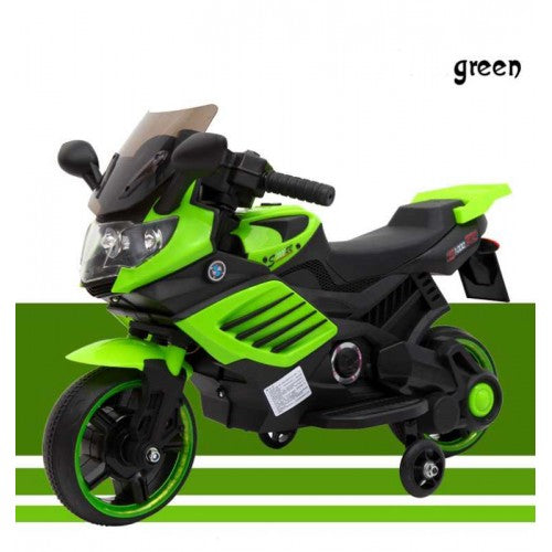 Super Kids 2025 6V Ride On Electric Motorbike w Training Wheels Leather Seat Cool Lights Green