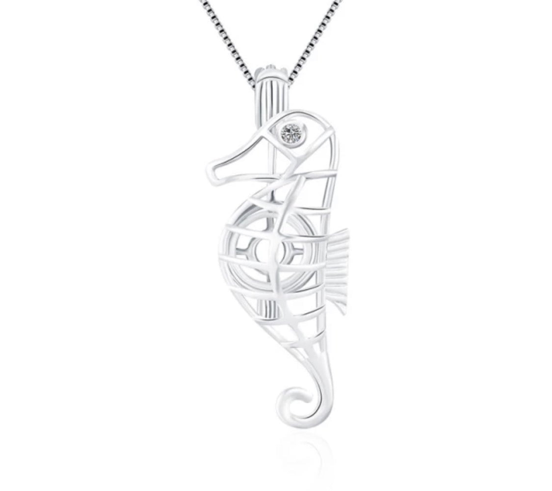 Seahorse Sterling Silver Cage Pendant