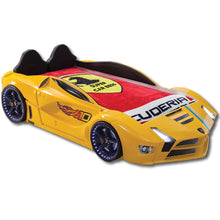 Load image into Gallery viewer, Super Cool 2025 Yellow Moon Luxury Race Car Bed W/LEDS &amp; Sound Effects | Free Mattress | Twin
