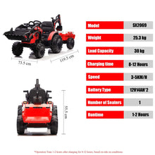 Load image into Gallery viewer, 2024 Upgraded Farm Tractor 24V 14AH Kids Ride On 1 Seater W/Trailer | Leather Seat | Digger | Shovel Bucket | LED Lights | Rubber Tires
