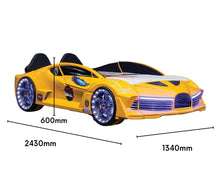 Load image into Gallery viewer, 2024 Awesome Aero Premium Yellow Race Car Bed With Free Mattress | Upgraded | Wicked Doors | LED Lights
