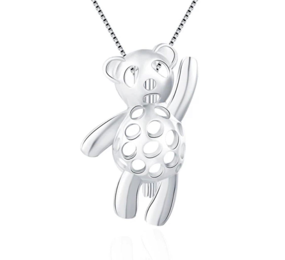 Teddy Bear Sterling Silver Cage Pendant