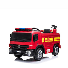Load image into Gallery viewer, 2024 Fire Truck Style Ride-On | 12V | Upgraded | Lots of Lights | Water Gun | Hat | Fire Extinguisher | Big 1 Seater | Remote
