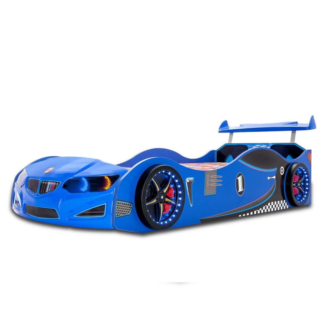 Super Cool Blue GT1 Race Car Bed W/Free Mattress | LED Lights