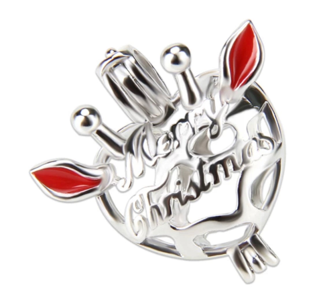 Merry Christmas Reindeer Sterling Silver Cage Pendant