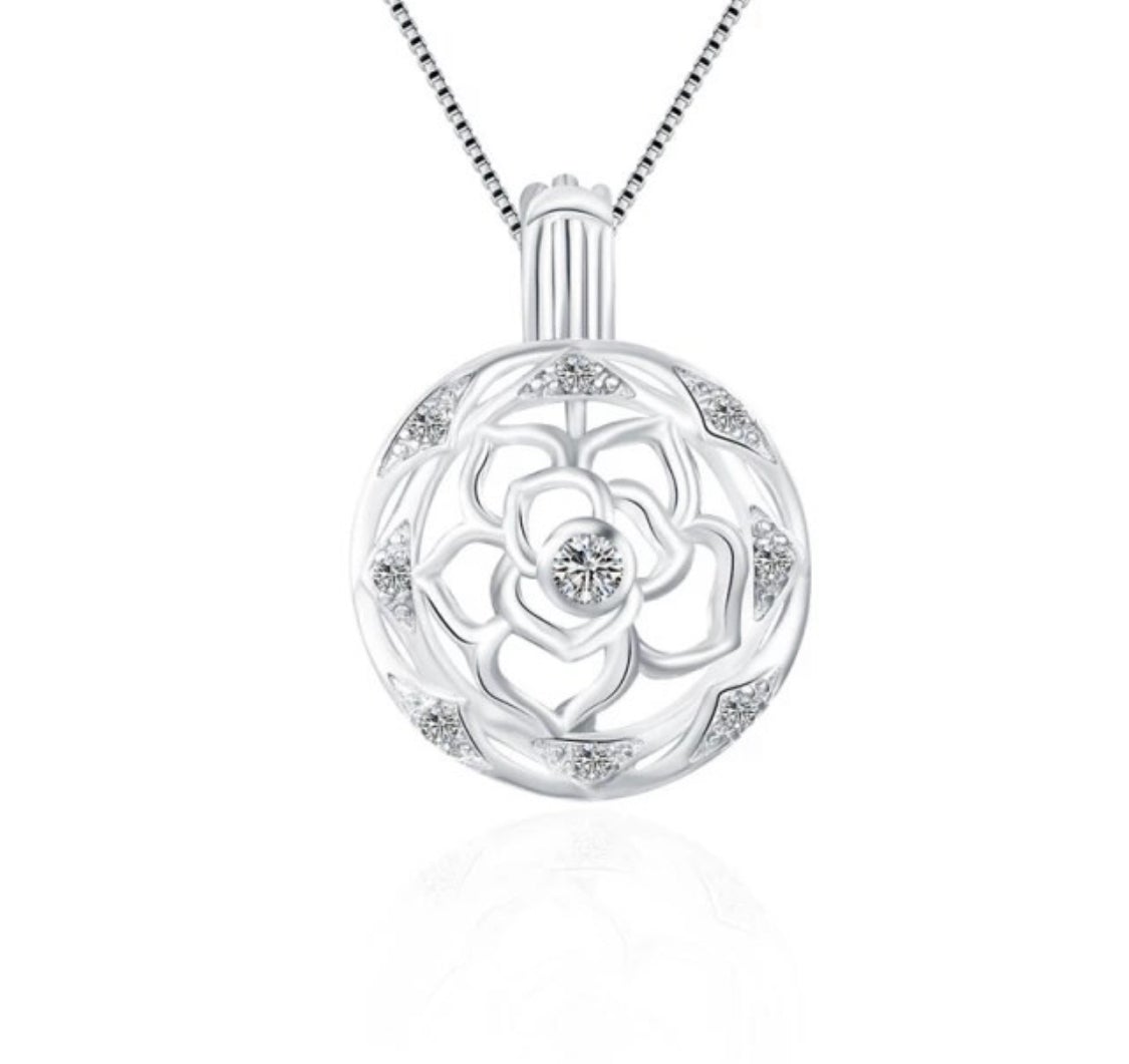 Dazzling Rose Bloom Sterling Silver Cage Pendant