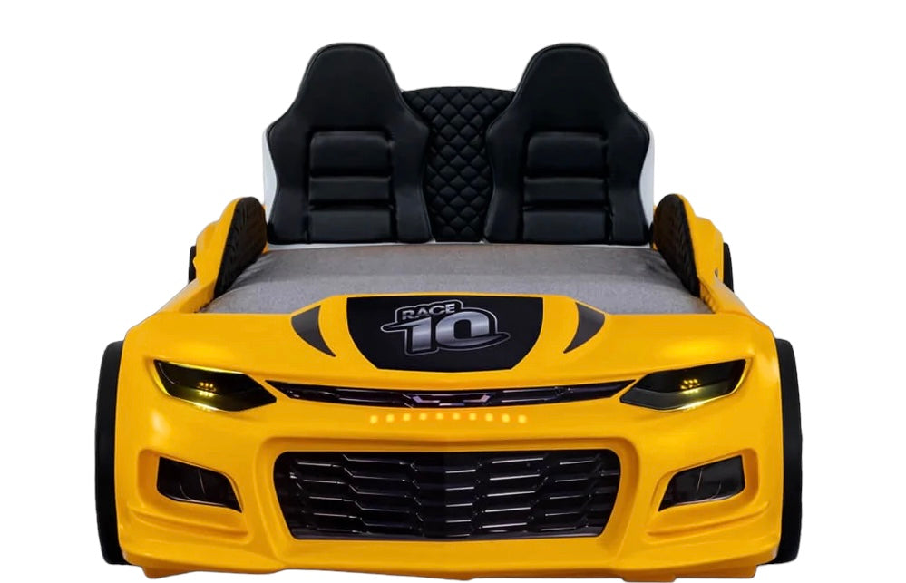 Super Cool 2025 Yellow Champion Car Bed For Kids LED lights Twin