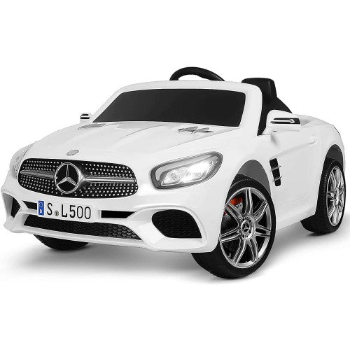 Super Cool 12V 2024 Mercedes-Benz SL500 Kids Ride On Car | Remote | Music | Horn | Spring Suspension (White) Ages 1-5