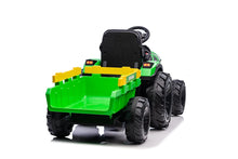 Load image into Gallery viewer, Upgraded 2024 Electric 12V Farm Tractor Kids Ride On Car 1 Seater With Trailer | Leather Seat | Upgraded | LED Lights | Rubber Tires
