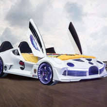Load image into Gallery viewer, 2024 Awesome Aero Premium White Race Car Bed With Free Mattress Upgraded | Wicked Doors | LED Lights
