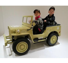 Load image into Gallery viewer, 2025 Military / Army 24V Willy 4x4 Jeep Style Truck Upgraded | 3 Seater Kids Ride-On | Leather Seats | Rubber Tires | Remote
