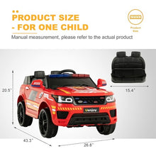 Load image into Gallery viewer, Range Rover 2024 Style | 1 Seater Red | 12V Ride On SUV Kids Fire Fighter Truck | Walkie Talkie | Siren | Ages 3-8 | Remote
