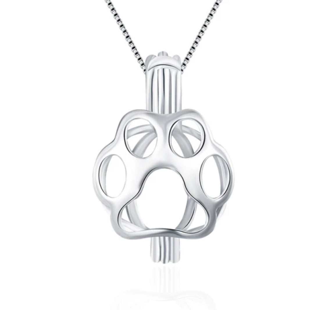 Paw Print Sterling Silver Cage Pendant