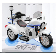 Load image into Gallery viewer, 12V Cool Kids 2024 Ride On Police Motorcycle Tricycle Motorbike | Siren Lights | Leather Seat | Walkie Talkie | Ages 3-8
