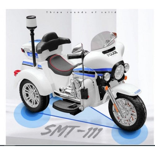 12V Cool Kids 2025 Ride On Police Motorcycle Tricycle Motorbike | Siren Lights | Leather Seat | Walkie Talkie | Ages 3-8