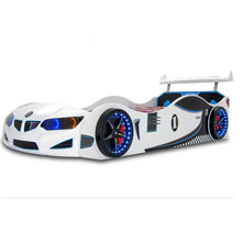 Load image into Gallery viewer, Super Cool White GT1 Race Car Bed With Free Mattress | LED Lights
