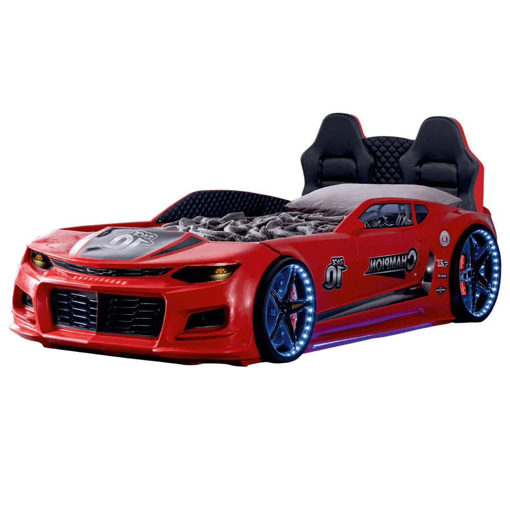 Super Cool 2025 Red Champion Camaro Style Twin Size Car Bed For Kids | LED lights | Remote Control For Features | Pre Order