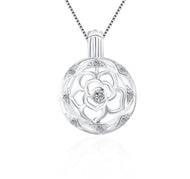 Dazzling Rose Bloom Sterling Silver Cage Necklace Set