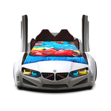 Load image into Gallery viewer, Super Cool Upgraded 2024 MZ Race Car Bed | LED Lights | Remote Sounds | Easy Assembly | Opening Doors | Holds 300lbs
